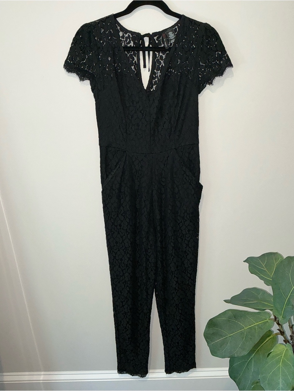 Fire Los Angeles Black Lace Short-Sleeve Jumpsuit